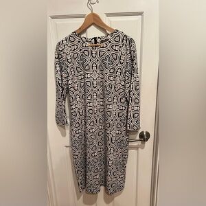 J. McLaughlin Black and Tan Medallion Stretchy Dress XL